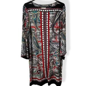 Beige by eci geometric grafittie dress 14 black red blue
